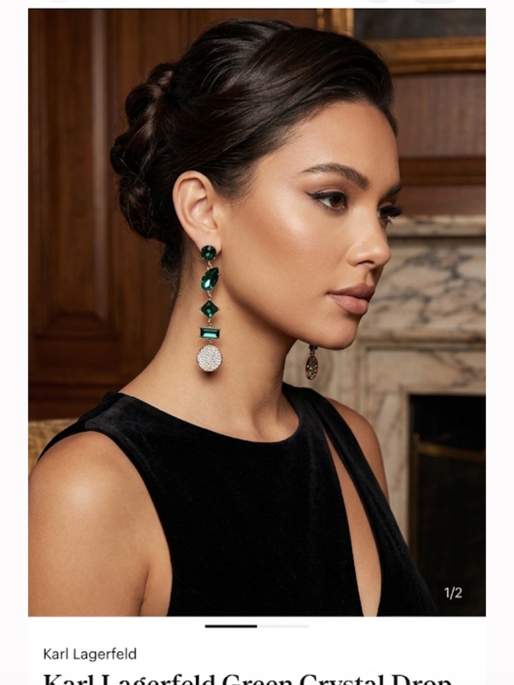 Karl Lagerfeld Green Crystal Drop Earrings with Pavé Discs nwt
